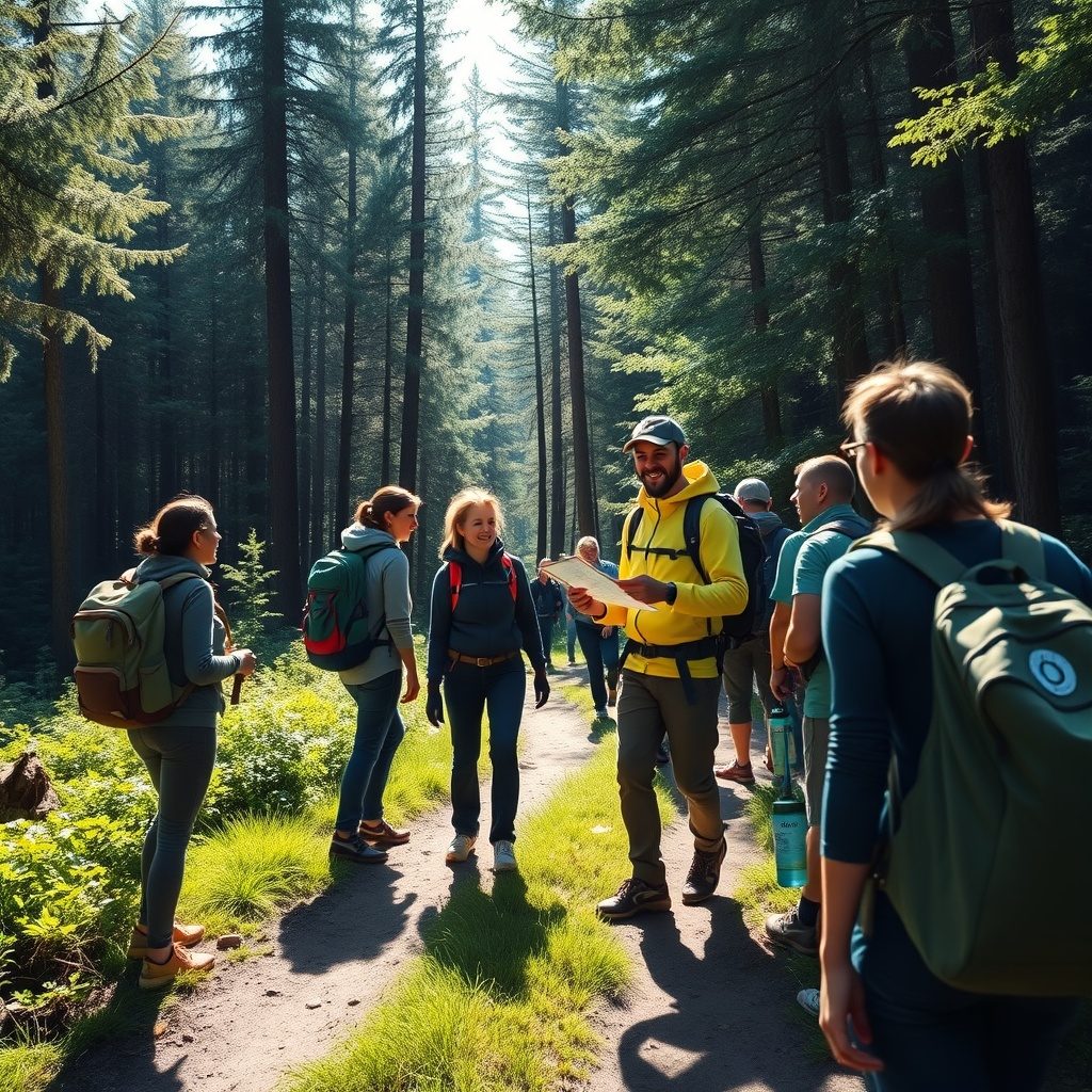 Group hiking in a scenic landscape