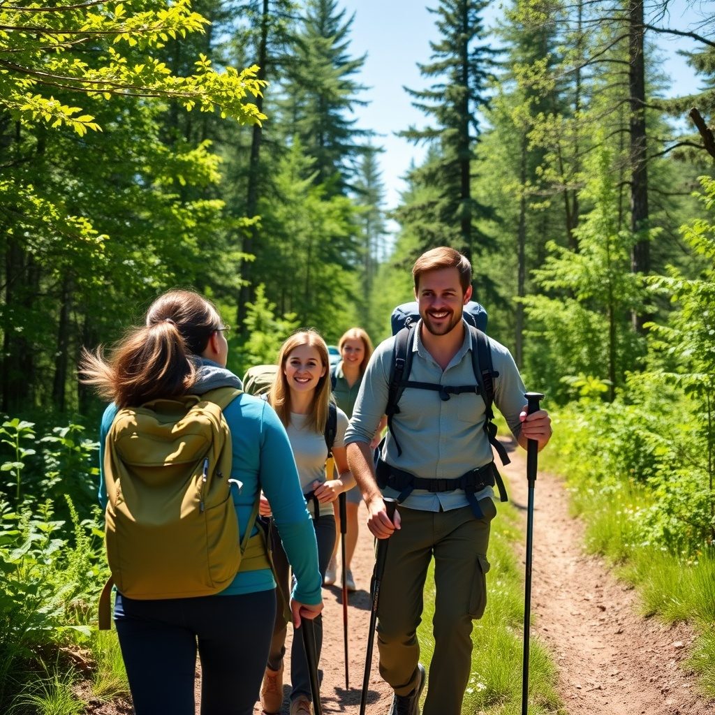Guided hiking group in nature