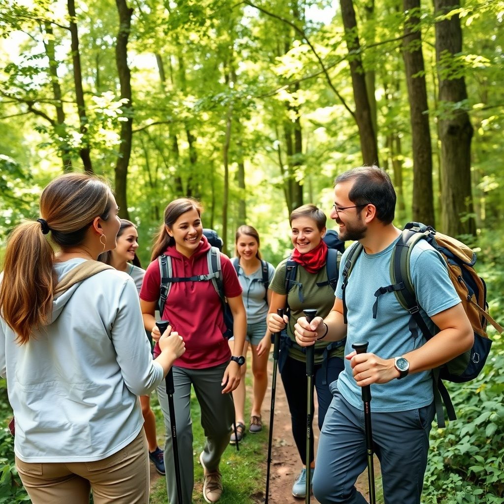 Group hiking in beautiful nature scenery