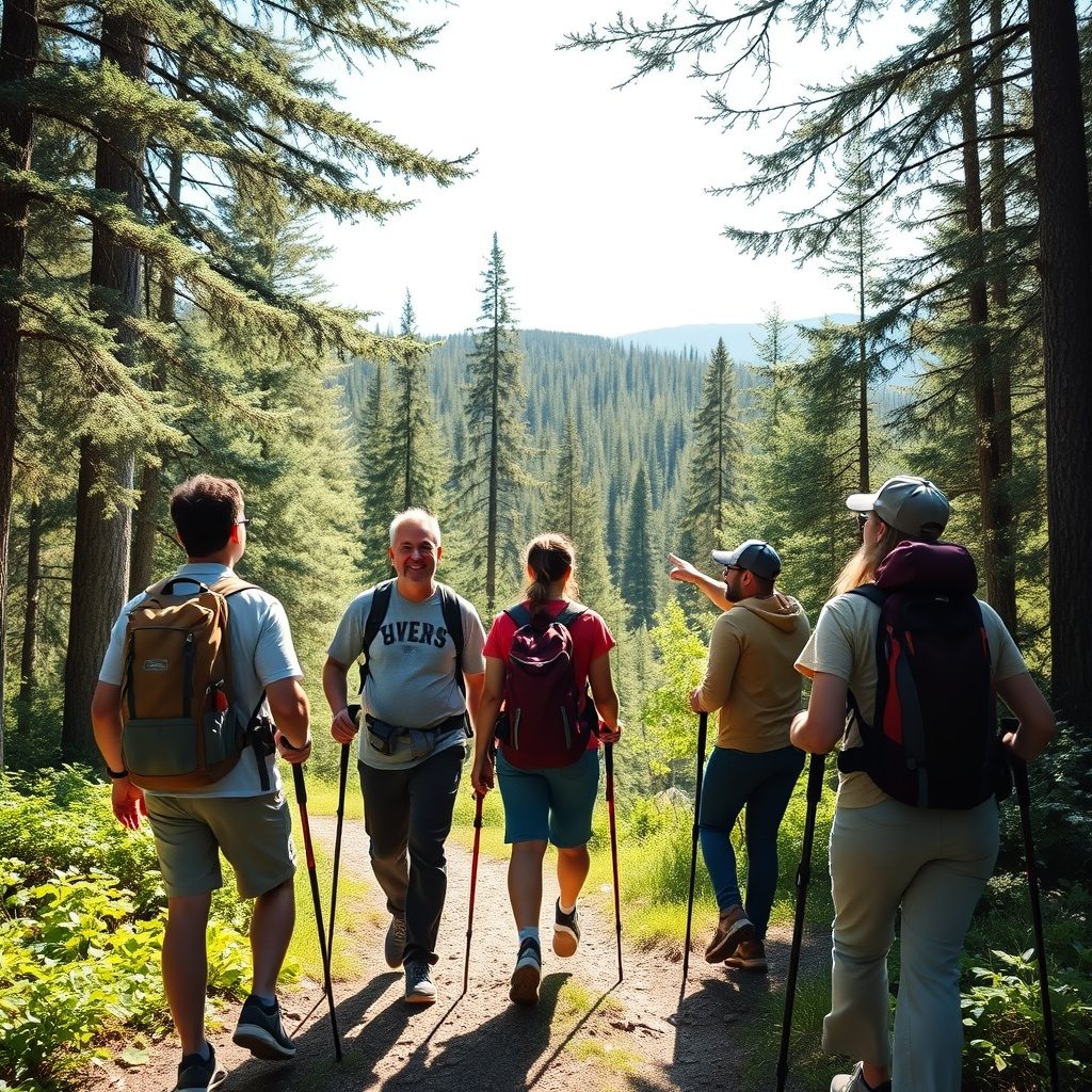Guided hiking group on a scenic trail